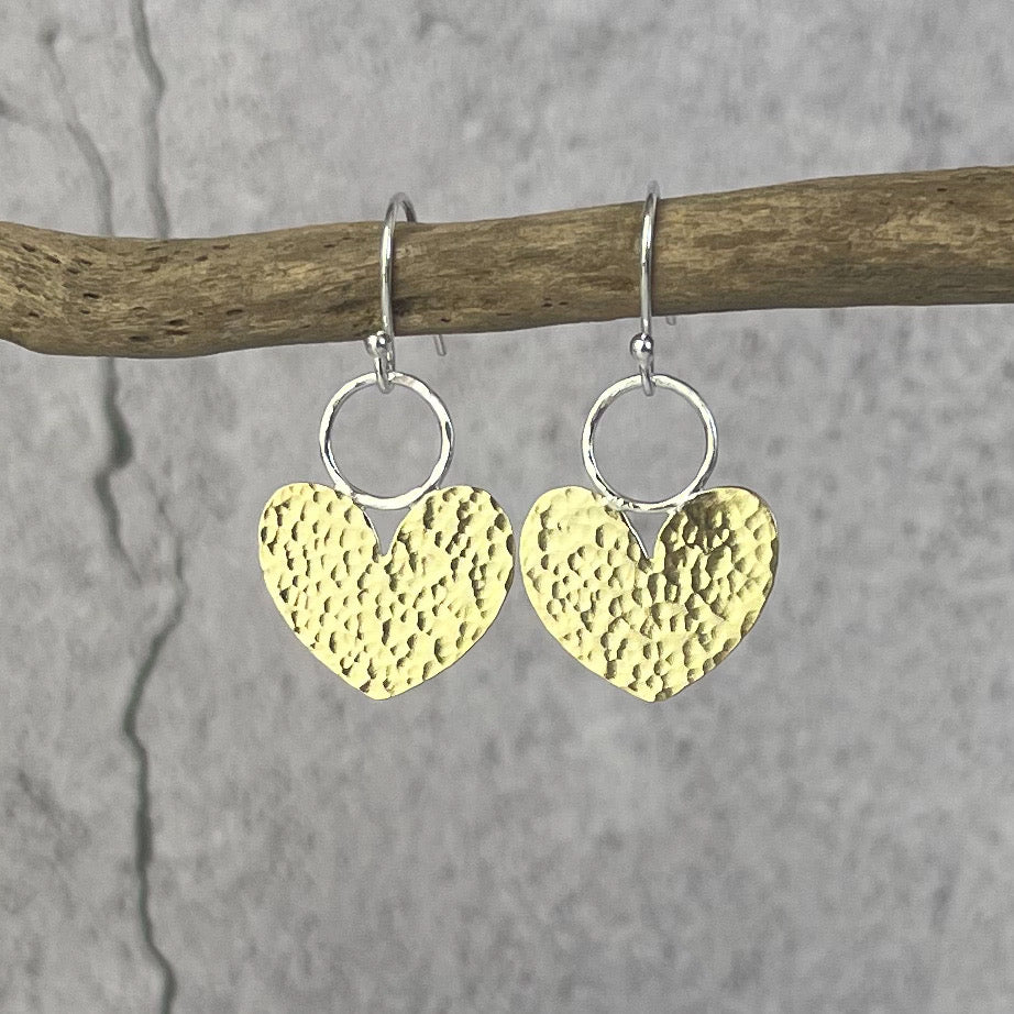 Beaten Brass Heart Earrings