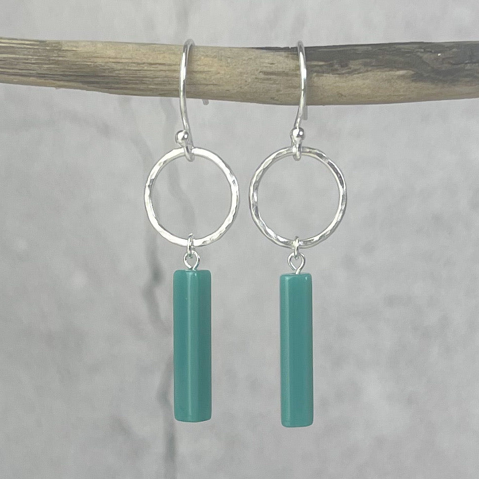 Small Aqua Hoop Drop Earrings