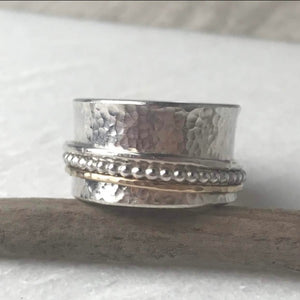 Gold and Silver Beaded Spinning Ring