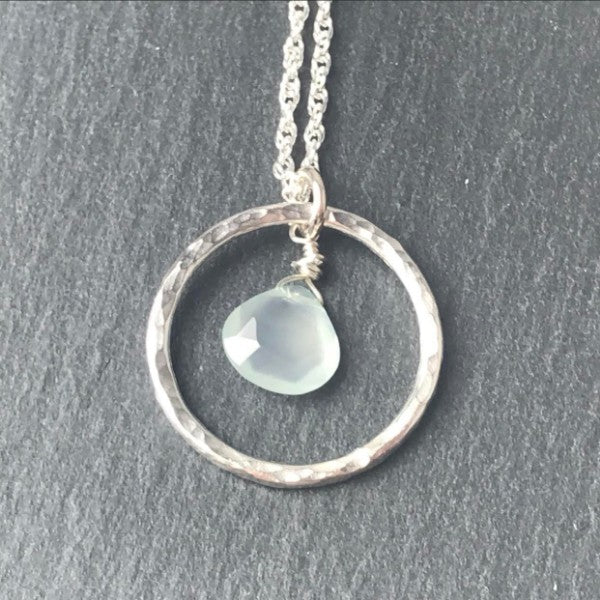 Aqua Chalcedony Hoop Necklace