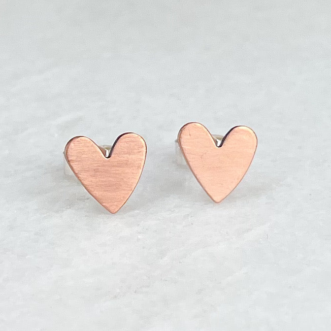 Copper Heart Stud Earrings