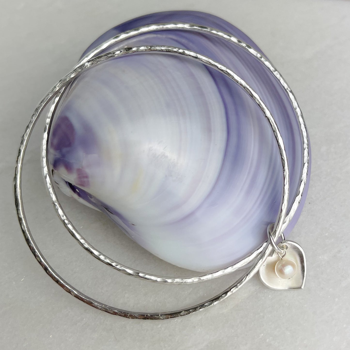 Cream Pearl Heart Double Bangle