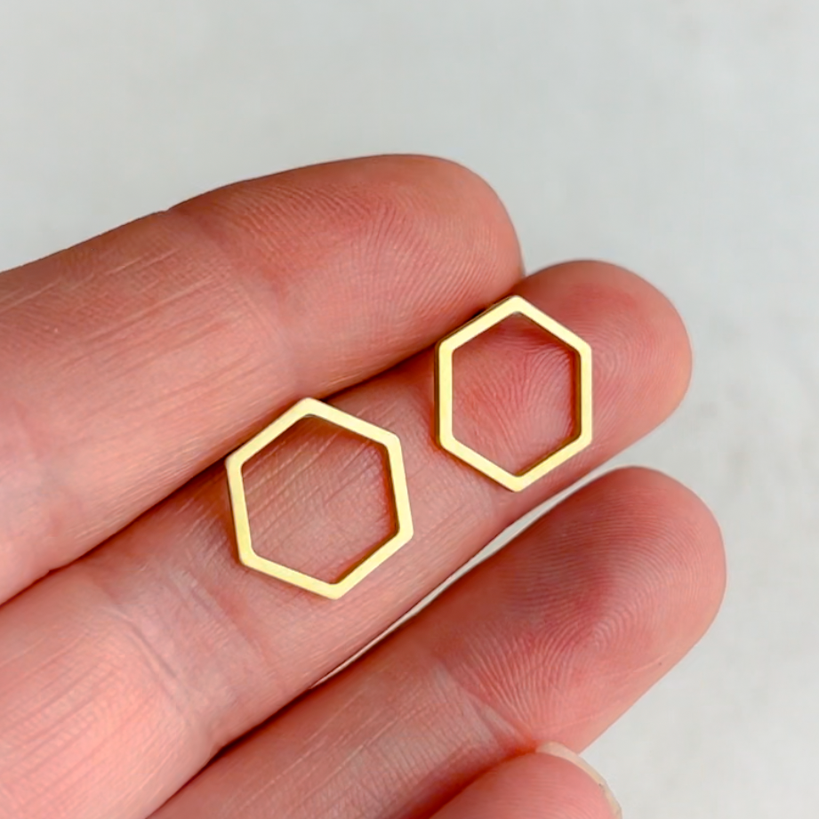 Brass Hexagon Earrings