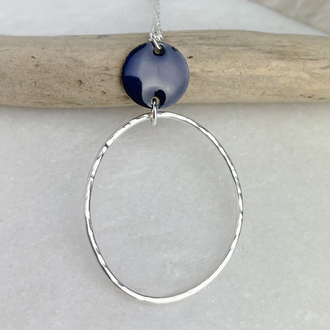 Mediterranean Blue Beaten Oval Hoop Necklace