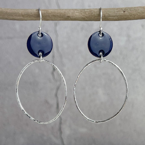 Mediterranean Blue Beaten Oval Hoop Earrings