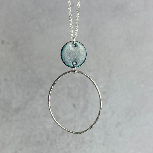 Grey Beaten Oval Hoop Necklace