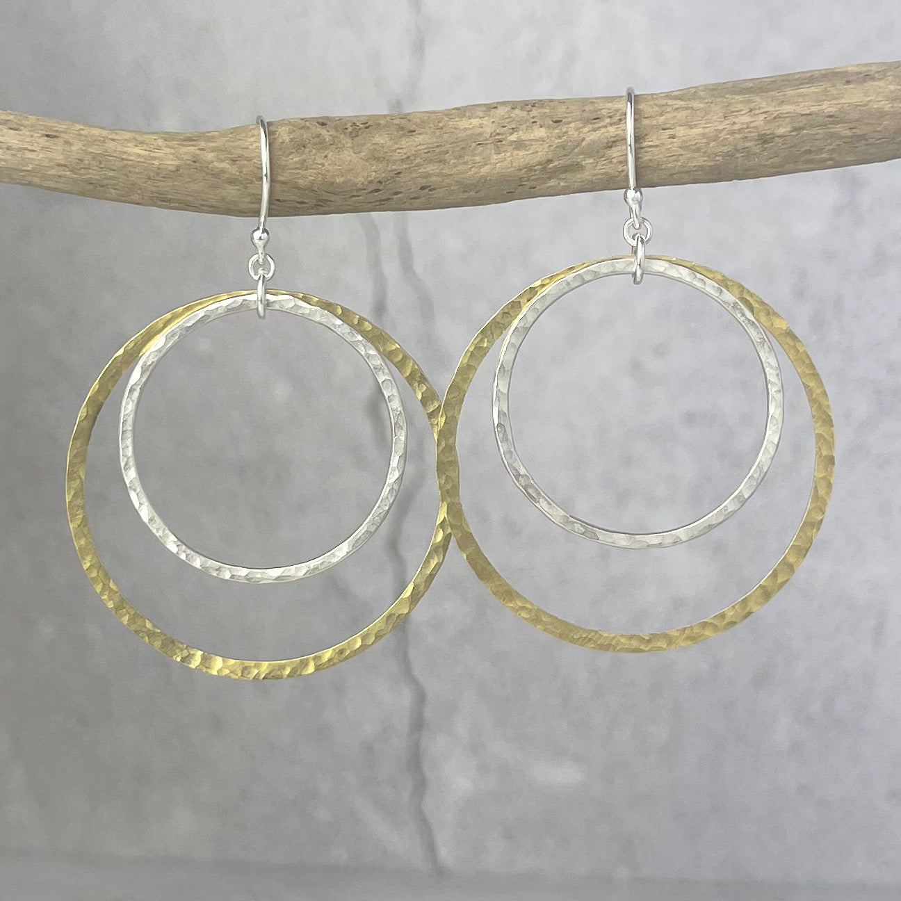 Brass & Silver Hoop Drop Earrings