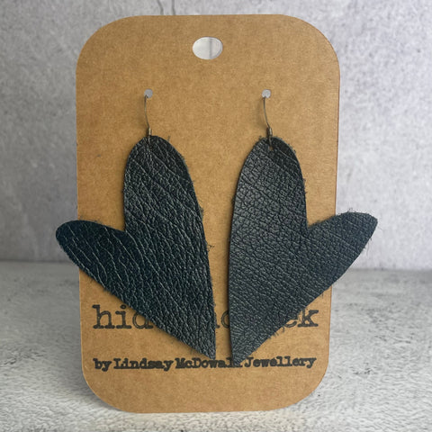 Black Heart Leather Earrings