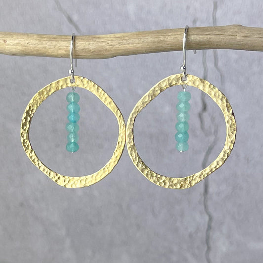 Brass Aqua Irregular Hoop Earrings