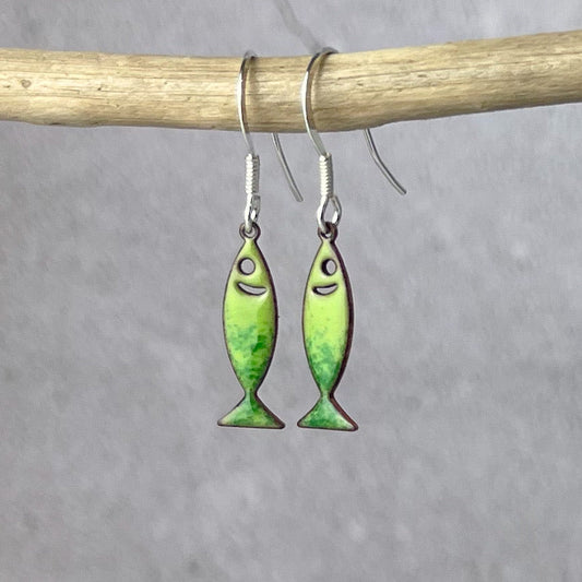 Pea Green Fish Earrings