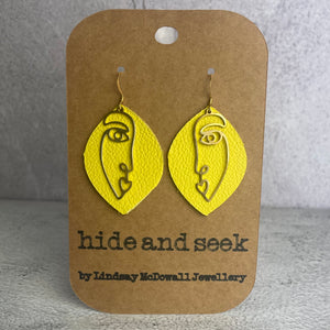 Yellow Leather Face Earrings