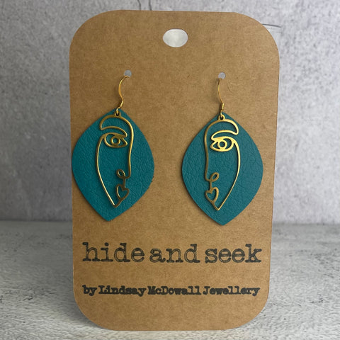 Turquoise Leather Face Earrings