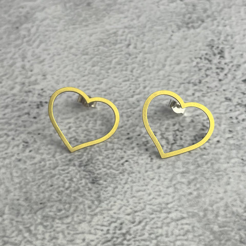 Brass Outline Heart Earrings