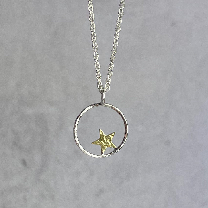 Brass Star Hoop Necklace