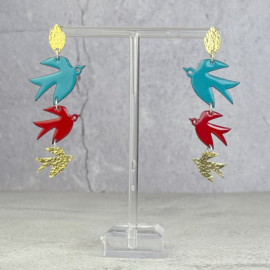 Blue & Red Swift Earrings