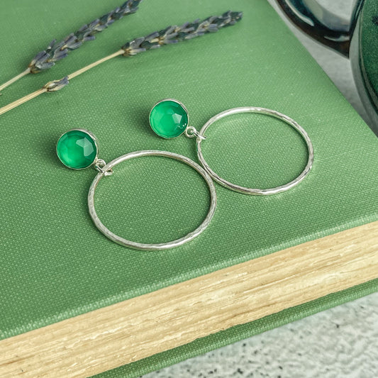 Green Onyx Hoop Earrings