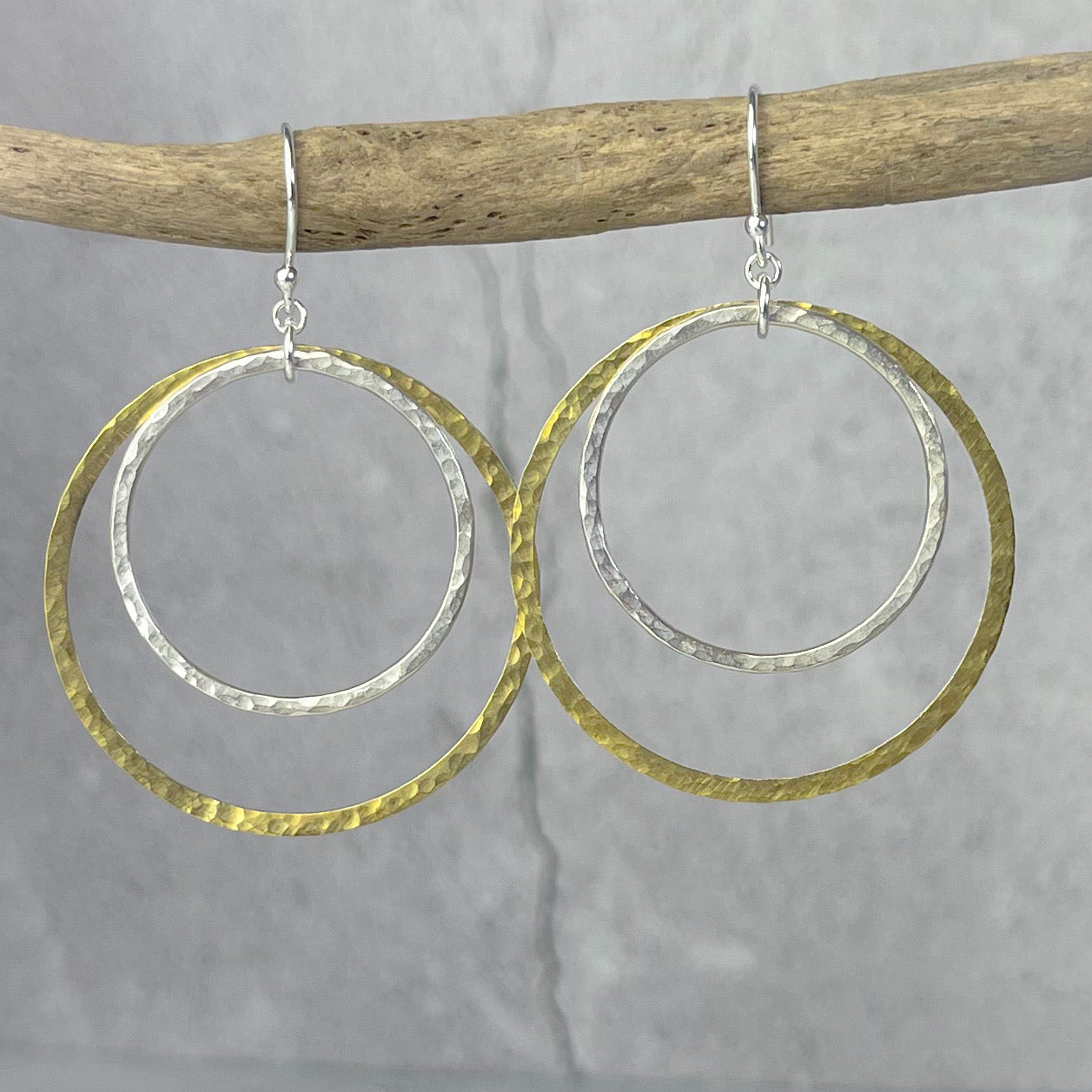 Brass & Silver Hoop Drop Earrings