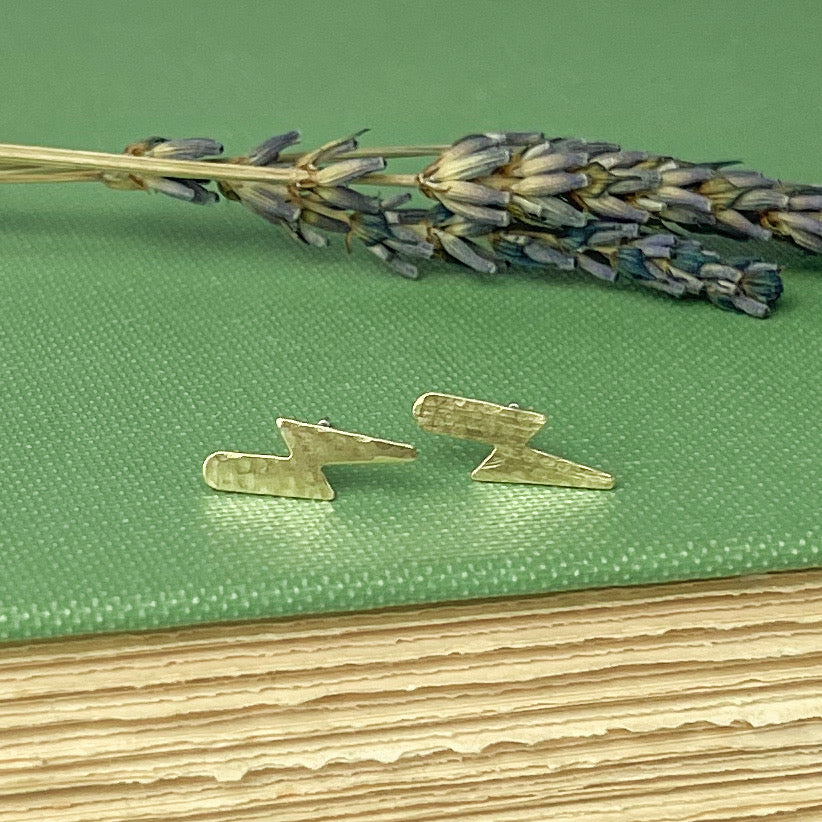 Brass Lightning Stud Earrings
