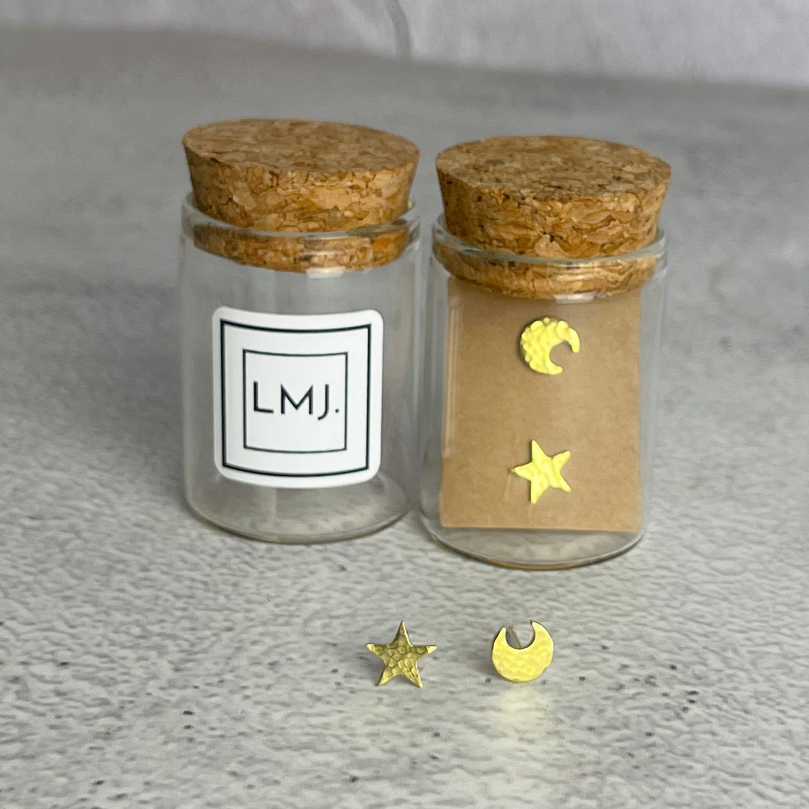 Brass Star & Moon Stud Earrings