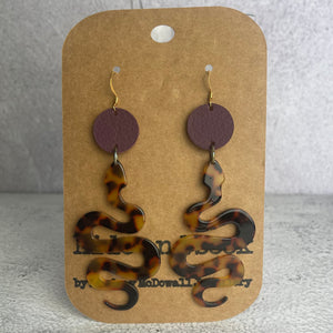 Purple Leather & Resin Snake Earrings