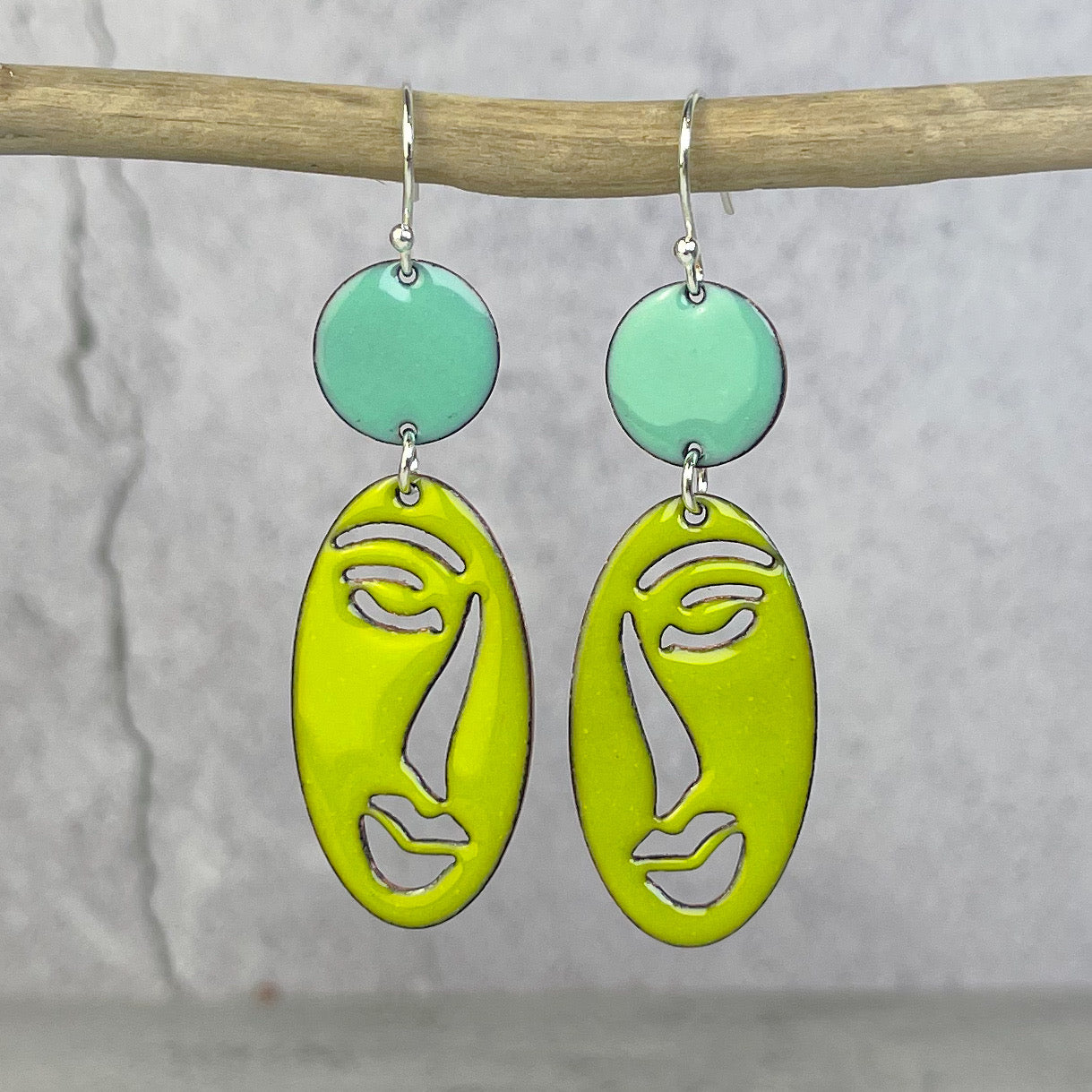 Bitter Green Face Earrings