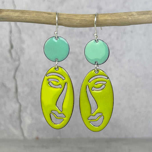 Bitter Green Face Earrings