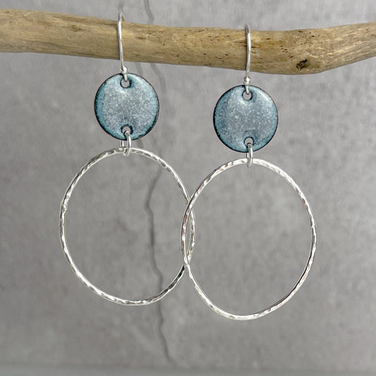 Grey Beaten Oval Hoop Earrings