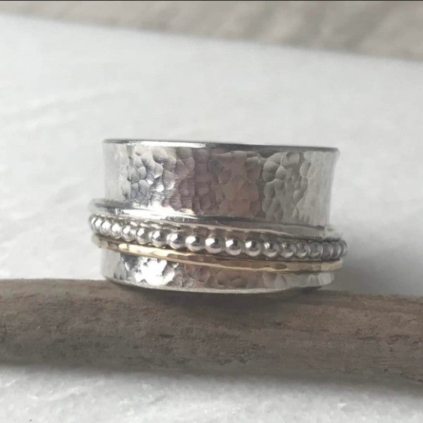 Gold and Silver Beaded Spinning Ring