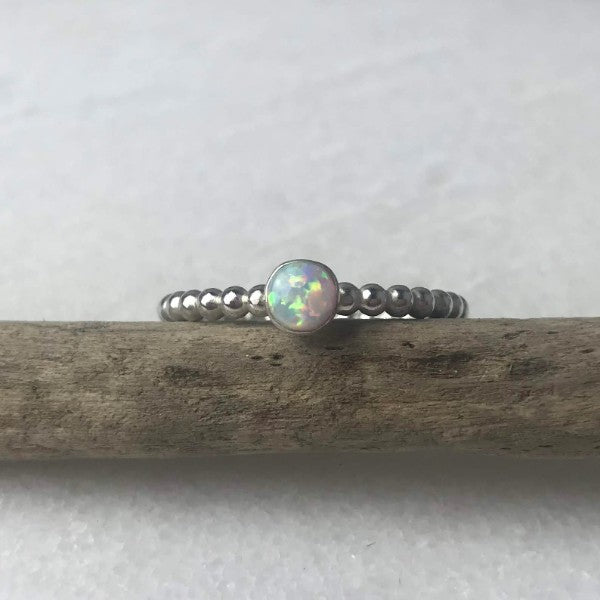 White Opal Beaded Ring