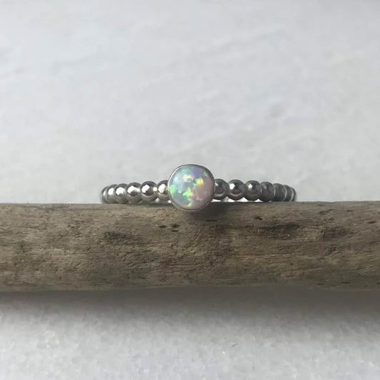 White Opal Beaded Ring