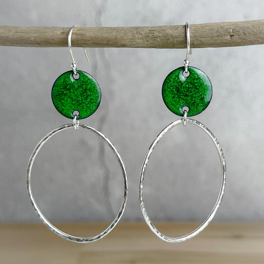 Grass Green Beaten Oval Hoop Earrings