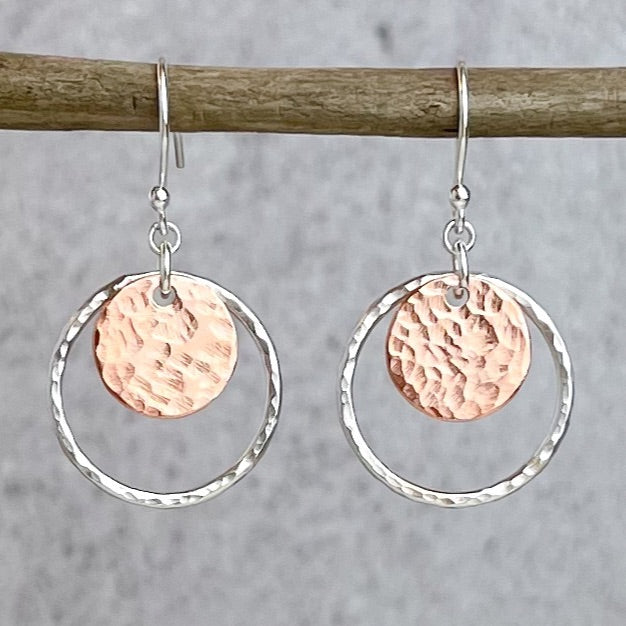 Beaten Copper Disc Earrings