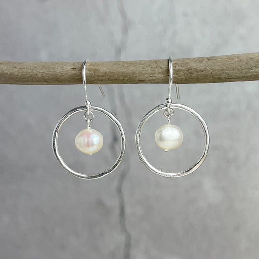 Cream Pearl Hoop Earrings