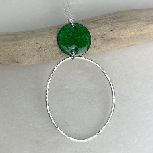 Grass Green Beaten Oval Hoop Necklace