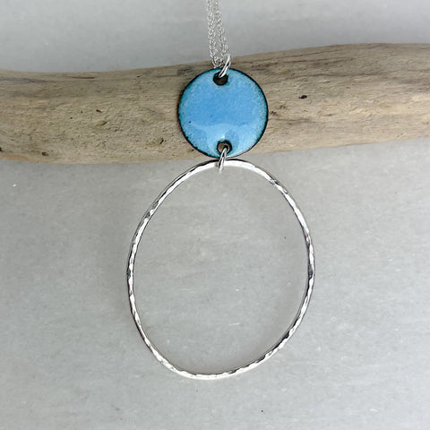 Turquoise Beaten Oval Hoop Necklace