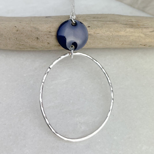 Mediterranean Blue Beaten Oval Hoop Necklace