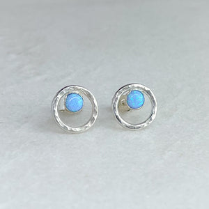 Opal Hoop Stud Earrings