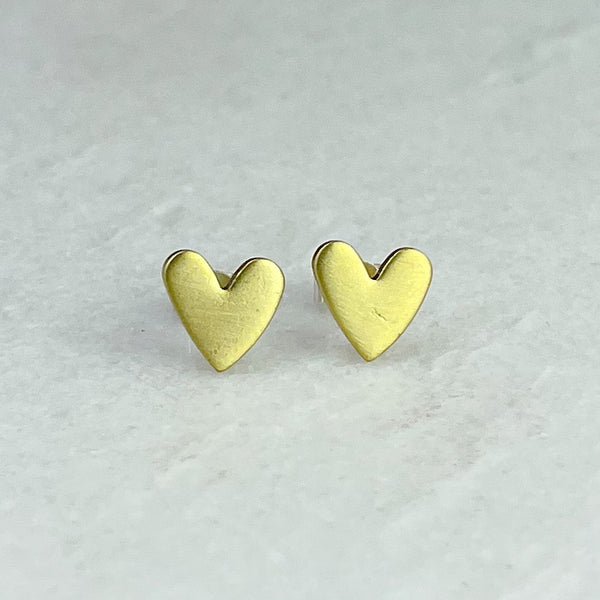Brass Heart Stud Earrings