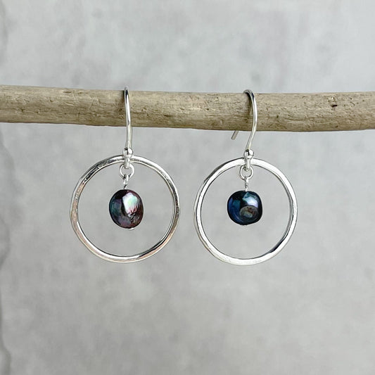 Peacock Pearl Hoop Earrings