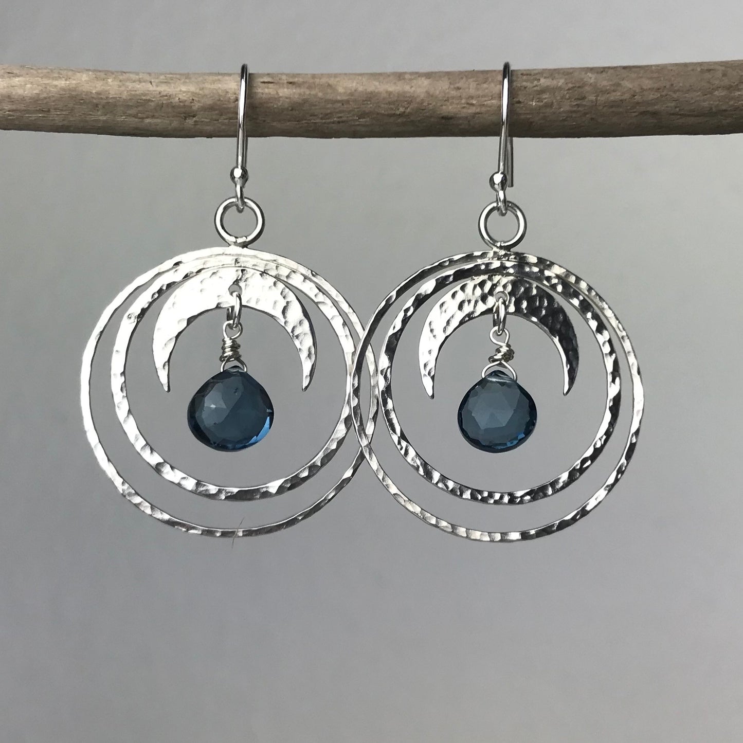 Blue Topaz Crescent Moon Hoops